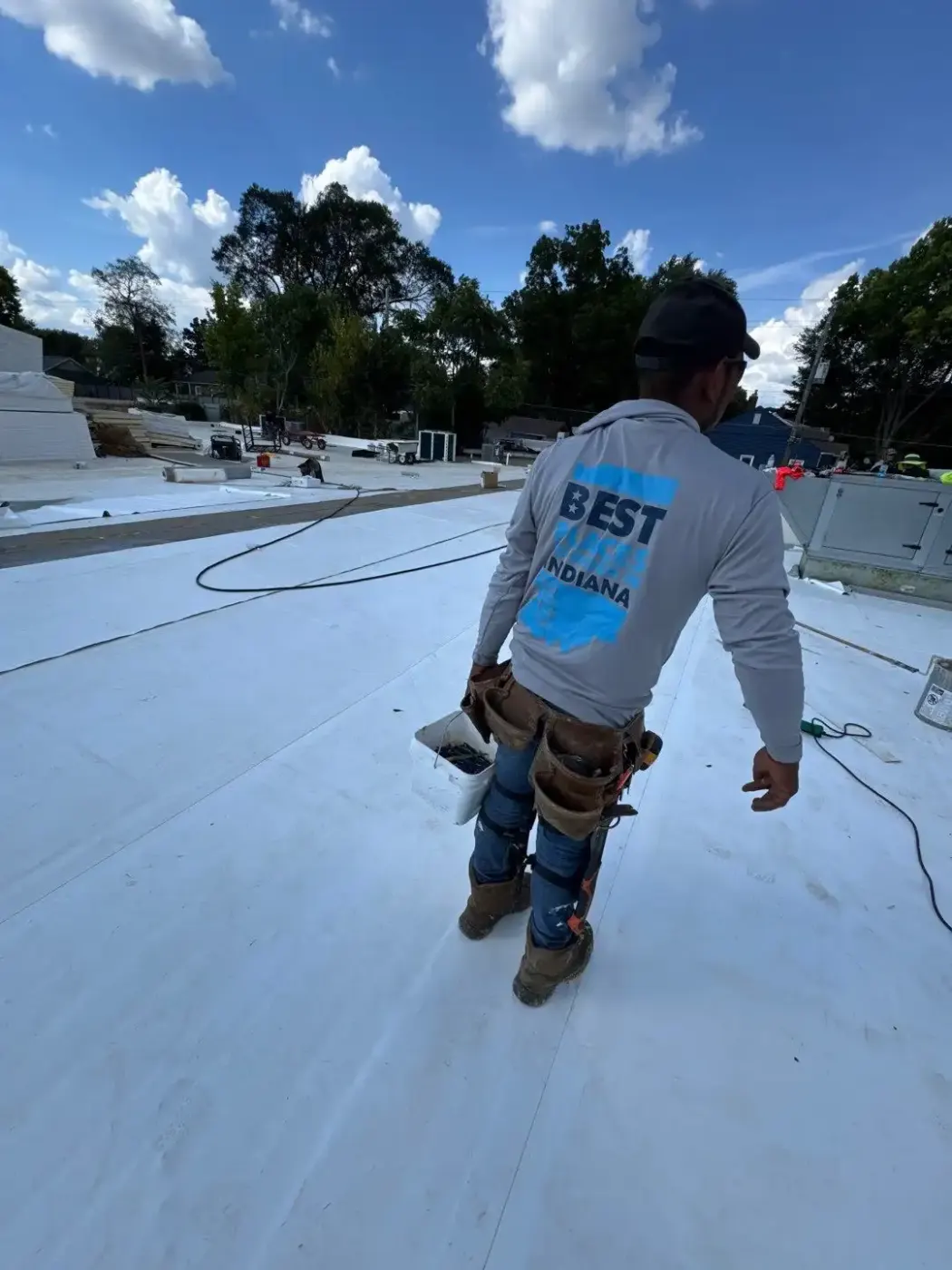 Tarping and dry-in on a Logansport commercial roof
